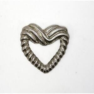 Vintage Large Taxco Mexico CII Wavy 925 Sterling Silver Open Heart Brooch Pin